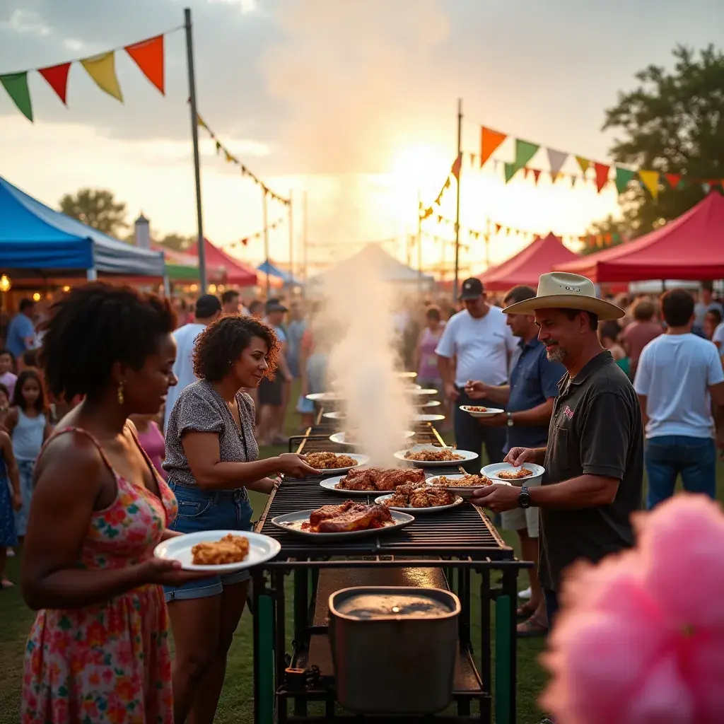 Аппетитные блюда барбекю, подаваемые на деревянных тарелках.